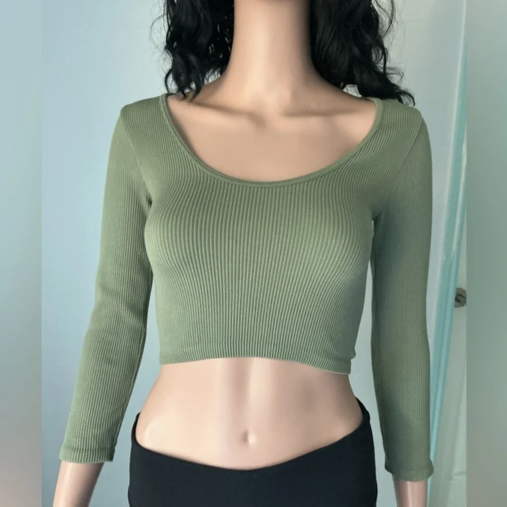 Zara Sage Green Ribbed Crop Top